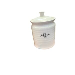 Harvest Green Studio Coffee Canister Jar with Lid White Stoneware Kitchen Decor